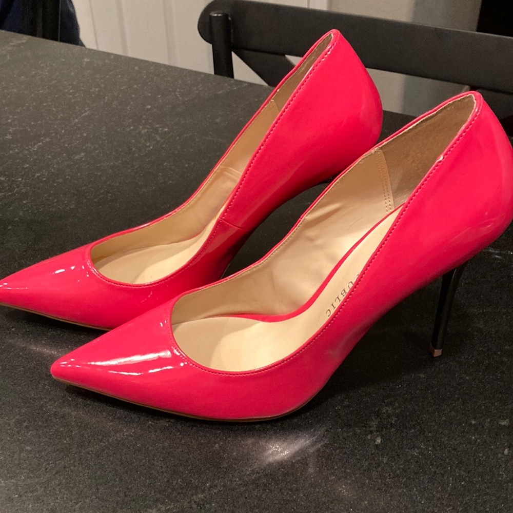Pink patent high heels.